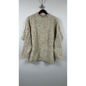 Aran Crafts Ireland Pure New Wool Fisherman Cable Knit Sweater Size L Cream
